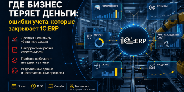 «Где бизнес теряет деньги: ошибки учета, которые закрывает 1С:ERP» – практическое онлайн-мероприятие для производственных компаний